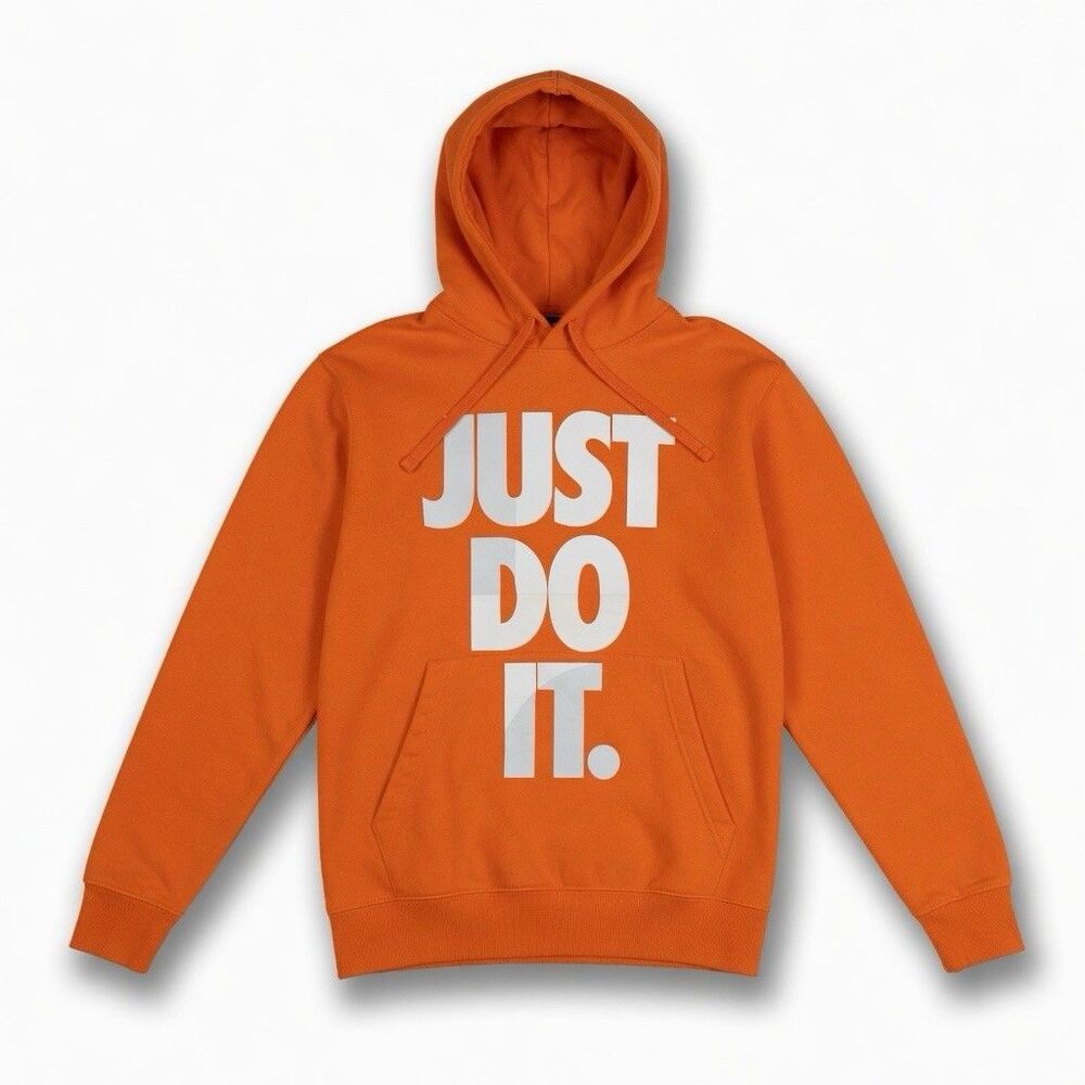 NIKE Men's Orange Just Do It Classic Fleece Hoodie Size Large Pullover